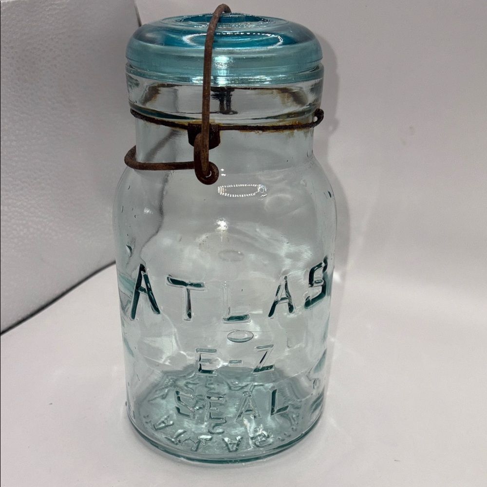 Vintage Blue Atlas E-Z Seal Glass Quart Jar Rusty